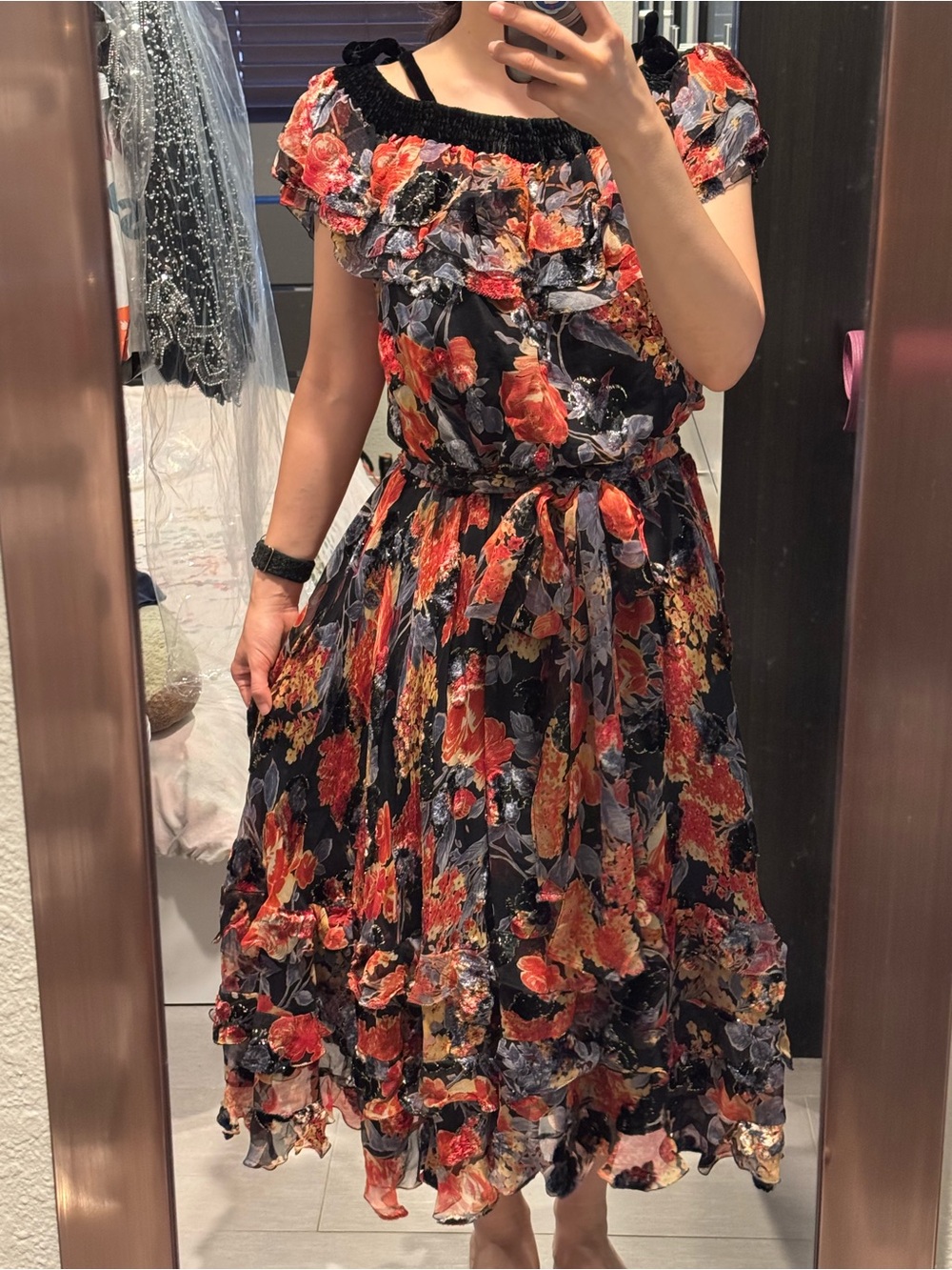 Vintage 1980s Diane Freis Limited Edition Silk Floral Ruffle Dress Boho - Picture 9 of 14